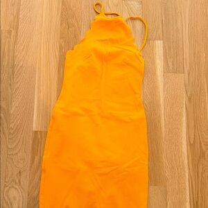 Vibrant Orange Halter Bodycon Dress